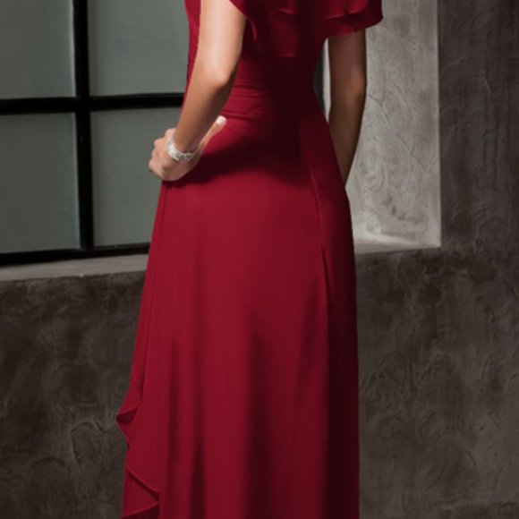 JJs House. NWT. Burgundy Full Length Chiffon Bridesmaid/Mother Bride Dress.  8. - Picture 2 of 15